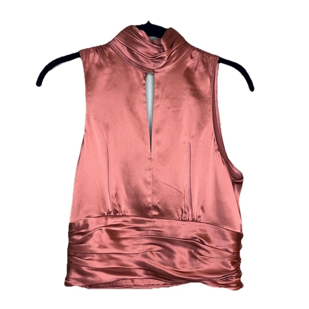 Cinq a Sept Womens Capri Blouse Sleeveless Rosewood 100% Silk Cropped Top Size S
